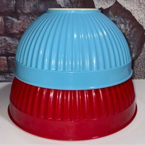 Vintage Melamine Ribbed Colorful Nesting Mixing Bowls Set of 2 Red & Light Blue